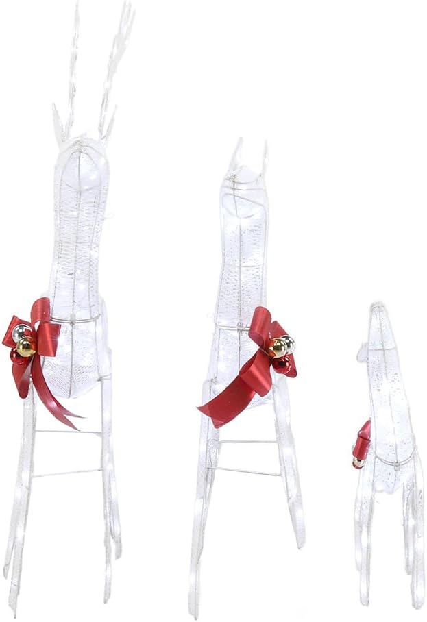 3-Piece Large Lighted Christmas Deer Family Set Decor, White