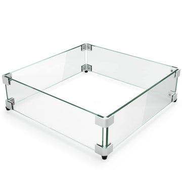 15" x 15" x 6" Fire Pit Glass Wind Guard, Tempered Glass Firepit Table Shield, Thick and Sturdy, with Hard Aluminum