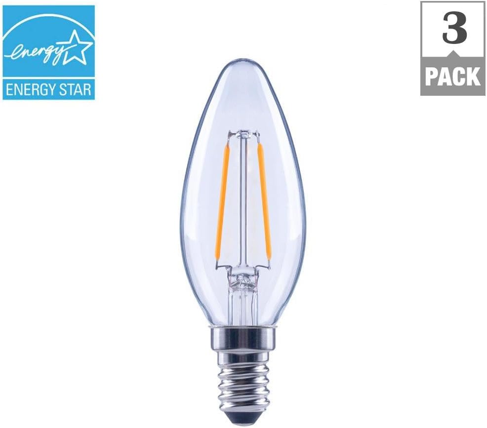 B11 E12 Base Dimmable Clear Filament Vintage Style LED Light Bulb, Soft White (3-Pack)