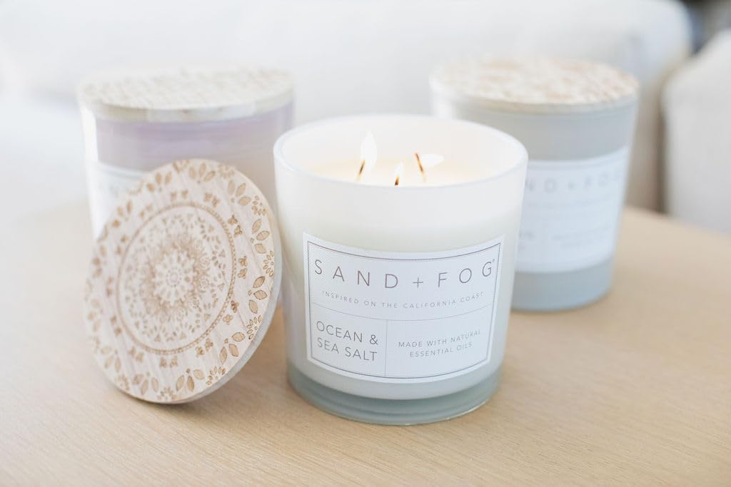 Scented Candles - Ocean & Sea Salt - Additional Scents and Sizes - 3 Wicks 100% Cotton Lead-Free - Luxury Air