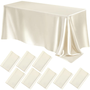 8 Pack Wedding Satin Tablecloth 102 x 58 in Rectangle, Ivory