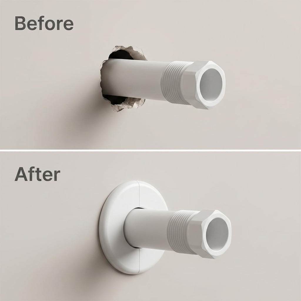 2 Pcs Wall Split Flange, 2"/51mm Diameter ABS Round Self-Adhesive Escutcheon Plate Plumbing Cover Plates for Water