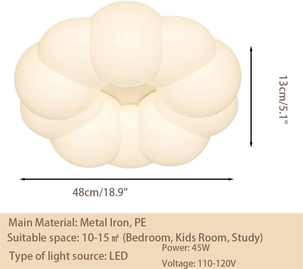 Cream Cloud Flush Mount Ceiling Light, White Petal LED Bedroom Lamp, Flower Shape Fixture for Kids Room, Nursery