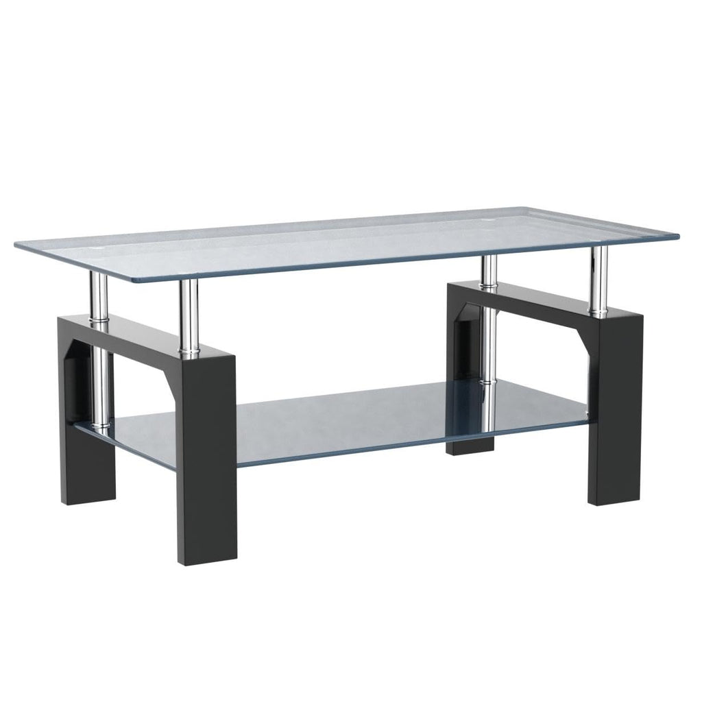 Living Room Rectangle Coffee Table, Tea Table Suitable for Waiting Room, Modern Side Coffee Table with Wooden Leg