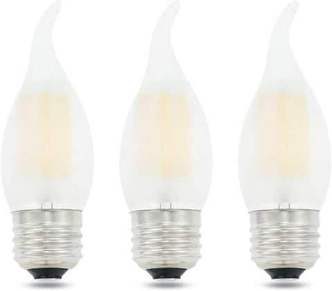 LED Candelabra Bulb 4W Dimmable 40W Equivalent,Frosted Glass Flame Tip Shape,E26 Base 2700K Warm White Decorative
