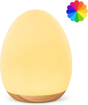 Egg Light, 7 RGB Colors, Dimmable Touch Control Night Light for Kids, Wood