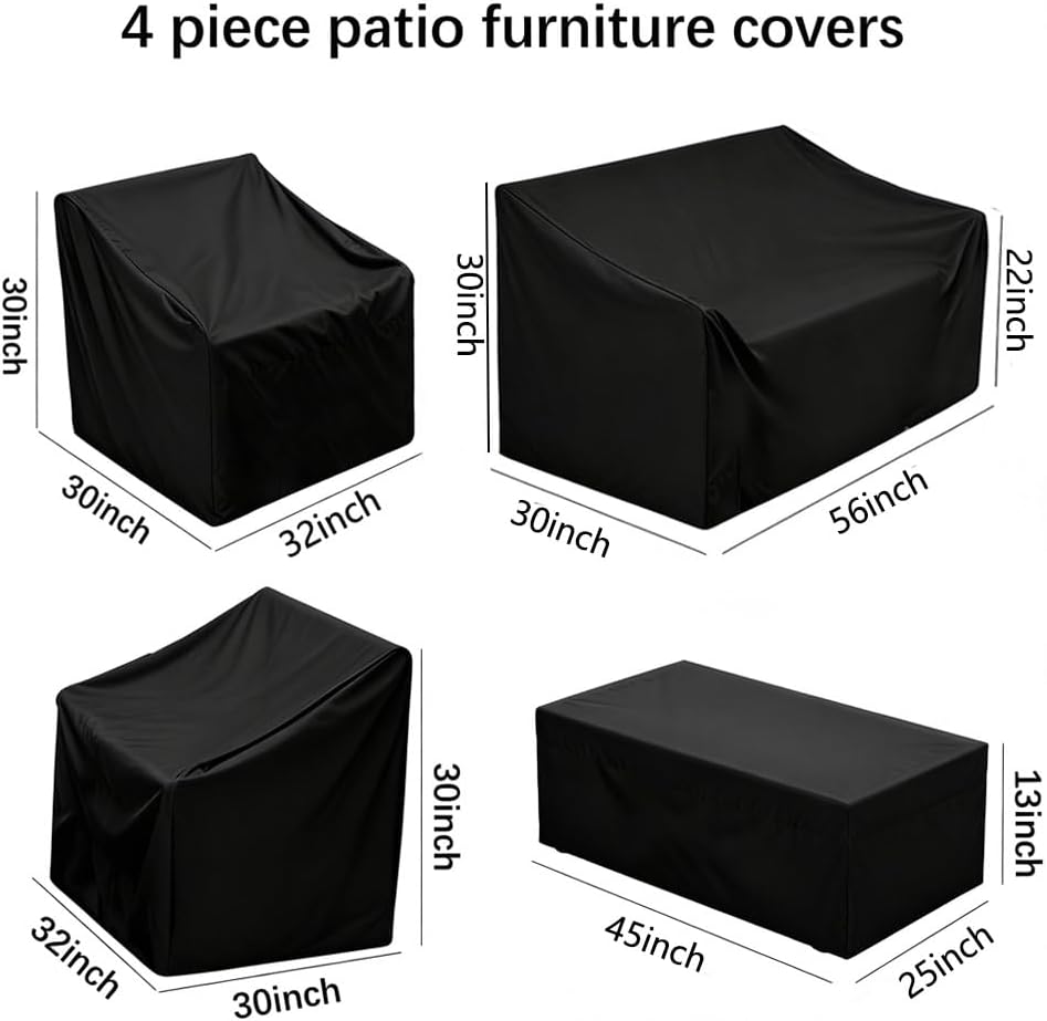 420D Patio Furniture Covers 4 Piece Set, Waterproof & UV Resistant Outdoor Furniture Covers for Loveseat, Chair &