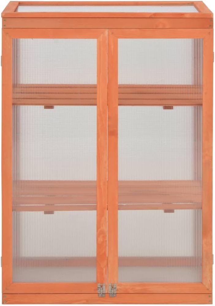 Wooden Garden Greenhouse with 2 Shelves and Doors, Cold Frame Planter for Herbs and Flowers, Small Outdoor Plant