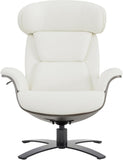 Modern Reclining Swivel Lounge Chair and Ottoman — White Genuine Leather