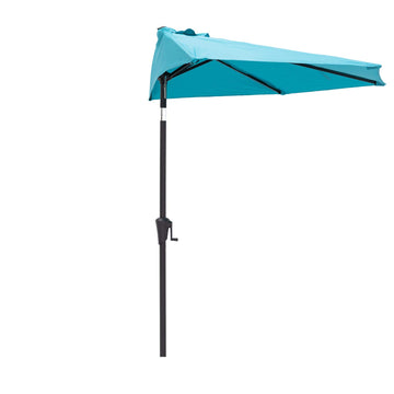 9 ft Half Round Outdoor Patio Market Wall Umbrella with Tilt, Aqua Blue