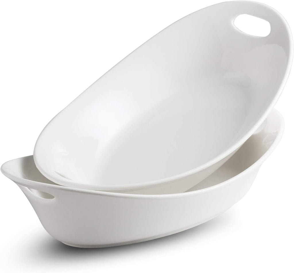 Large Serving Bowl with Handles, Oval Serving Platter Set of 2 | Thanksgiving Serving Dishes for Entertaining