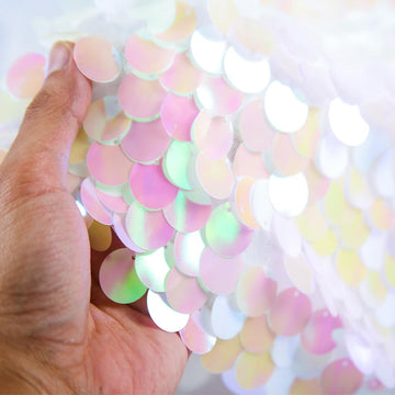 Iridescent White Sequin Fabric by The Yard Big Sequins 18mm Flip Sequin Fabric Glitter Sequence Fabric Mesh Material