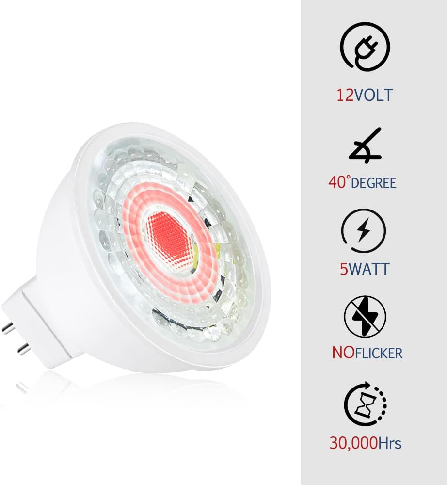 RGB MR16 LED BULB, Red Green Blue MR16 bulb 12V 5W, GU5.3 Pin Base Spotlight, 50W Equivalent Non-Dimmable Landscape