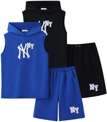 Boys Summer Clothes Hooded Sleeveless Tank Tops Workout Shorts 2 Piece Set Fashion Outfits
