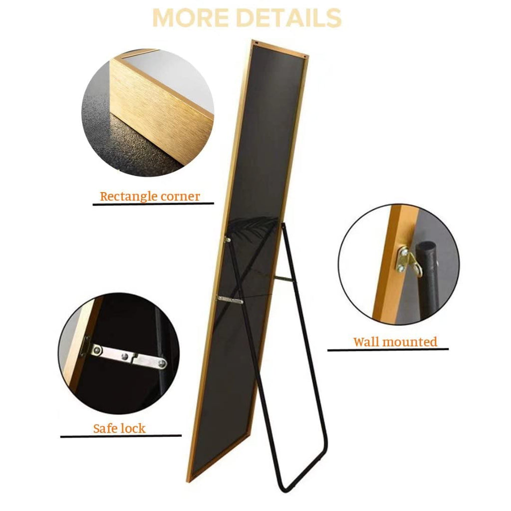 Mirror Full Length, 64"X21" Floor Mirror, Rectangle Shape, Gold