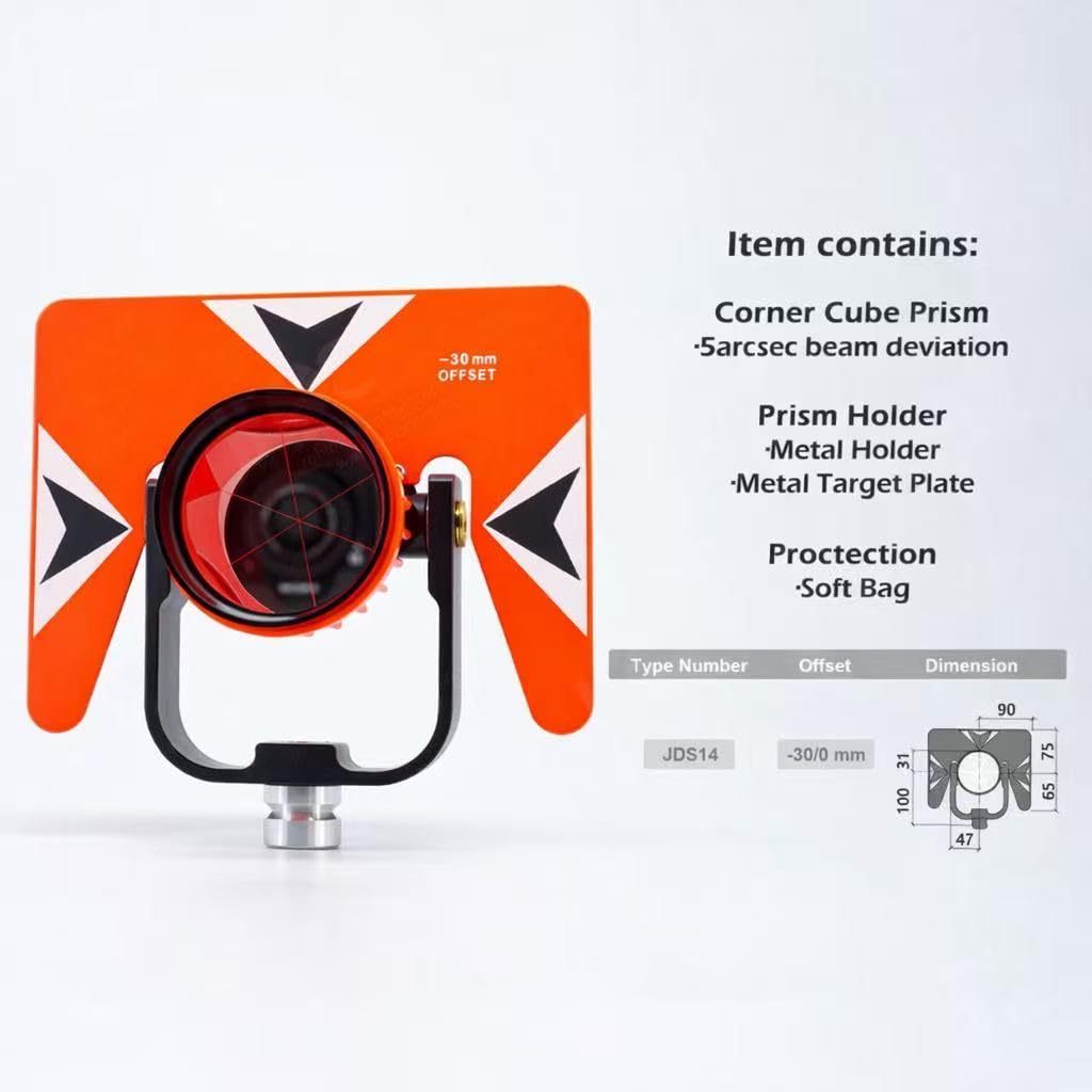 All-Metal Single Tilt Prism Set Fits All 0 - 30mm Offset Total Stations Surveying With Case Soft Bag