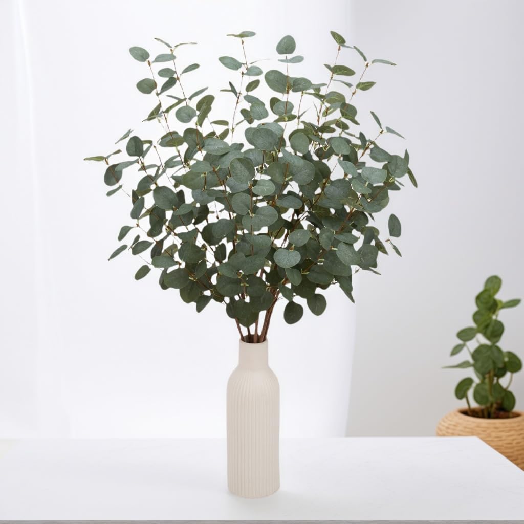 12 Pcs 27" Eucalyptus Stems Greenery Stems Eucalyptus Leaf Spray in Green Silk Plastic Plants Floral Artificial