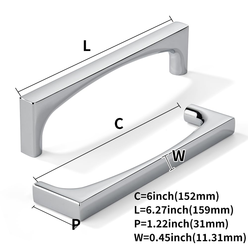 10 Pack Solid Handles 6-Inch(152mm) Polished Chrome Cabinet Pulls,Heavy Duty Cabinets, Cupboards, Drawers and