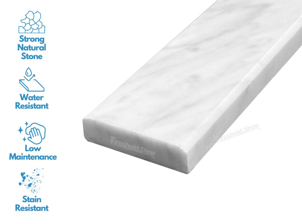2 x 36 inches | Double Beveled Marble Threshold for Floor Transitions (White Carrara)