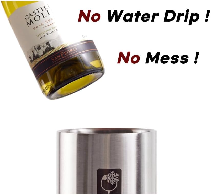 Wine Chiller Bucket with Stainless Ice Stone - Champagne Bucket for 750ml Single Bottle Cold up to 5 Hours - Iceless