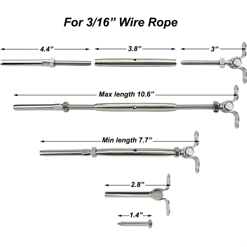 Stainless Steel Cable Railing Hardware Kit, 20 Pairs for 3/16 Cable Railing System, Adjustable Angle, T316 Marine