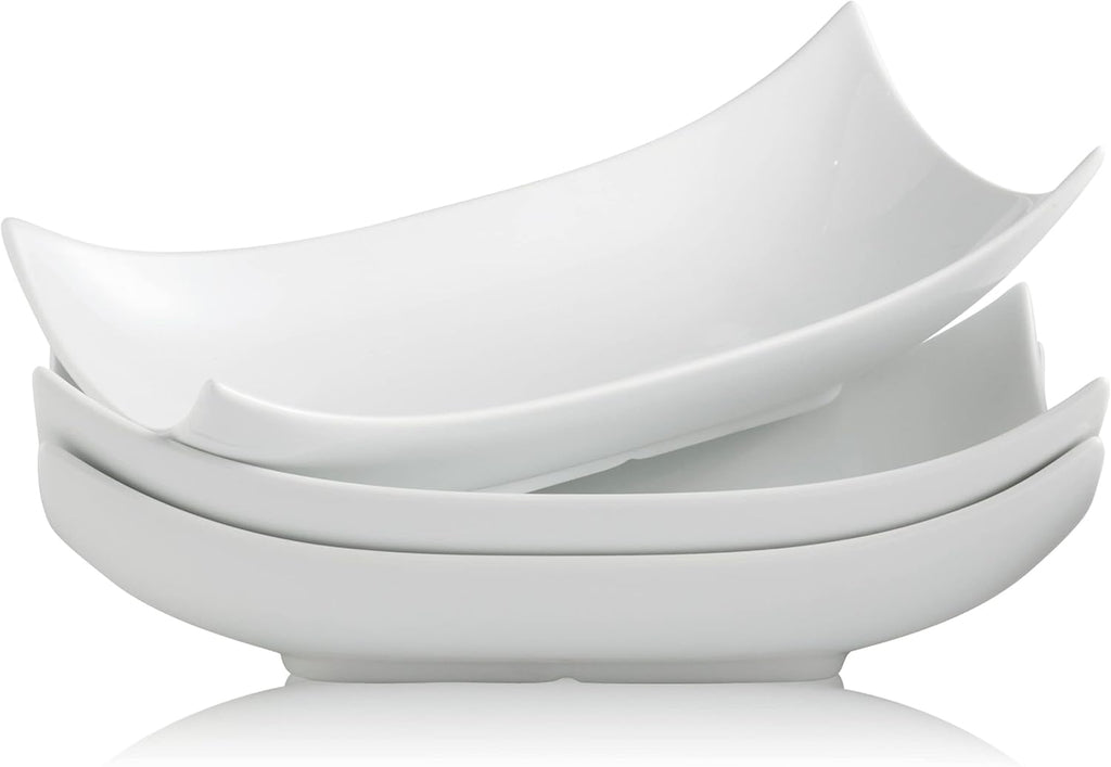 12 Inch White Porcelain Serving Platter Dishes Set of 3 Deep Bowl | Large capacity, heat resistant, curved anti-spill