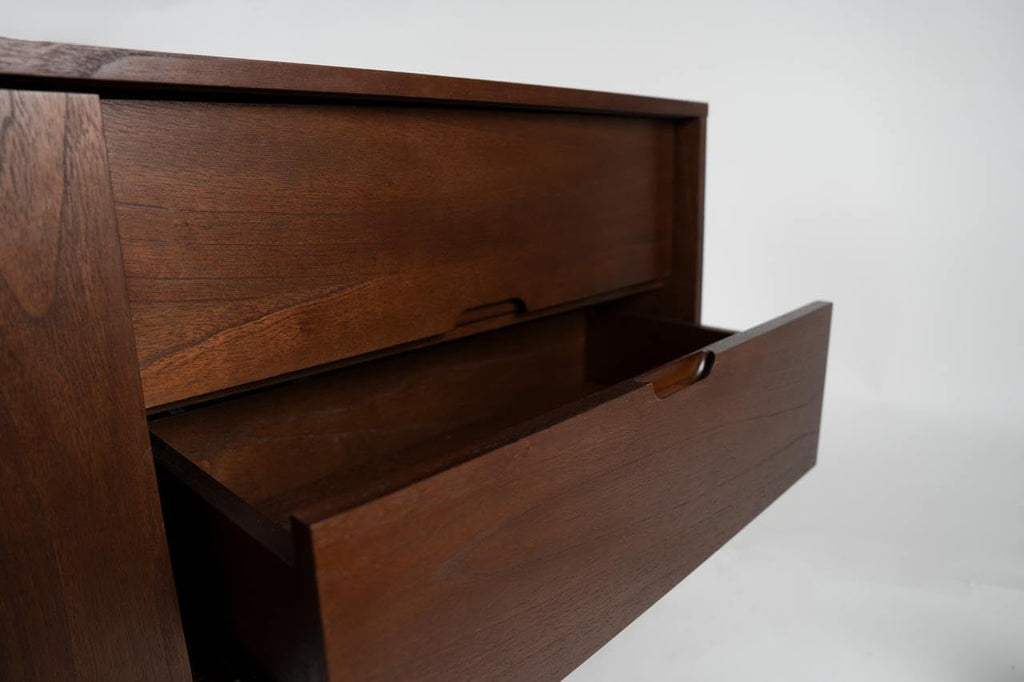 BTM Mid‑Century Modern TV Stand for 55-90‑Inch TVs, Walnut Sliding Door Entertainment Center, Adjustable Shelves with