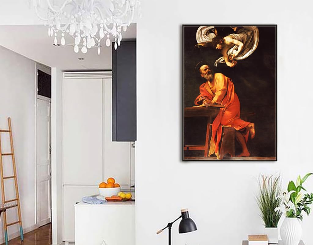 Caravaggio Canvas Wall Art The Inspiration of Saint Matthew Poster Vintage Painting Print Modern Home Decor Suitable