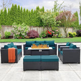 7-Piece Outdoor Patio Furniture Set - Fire Pit | Peacock Blue for Patio, Garden & Porch