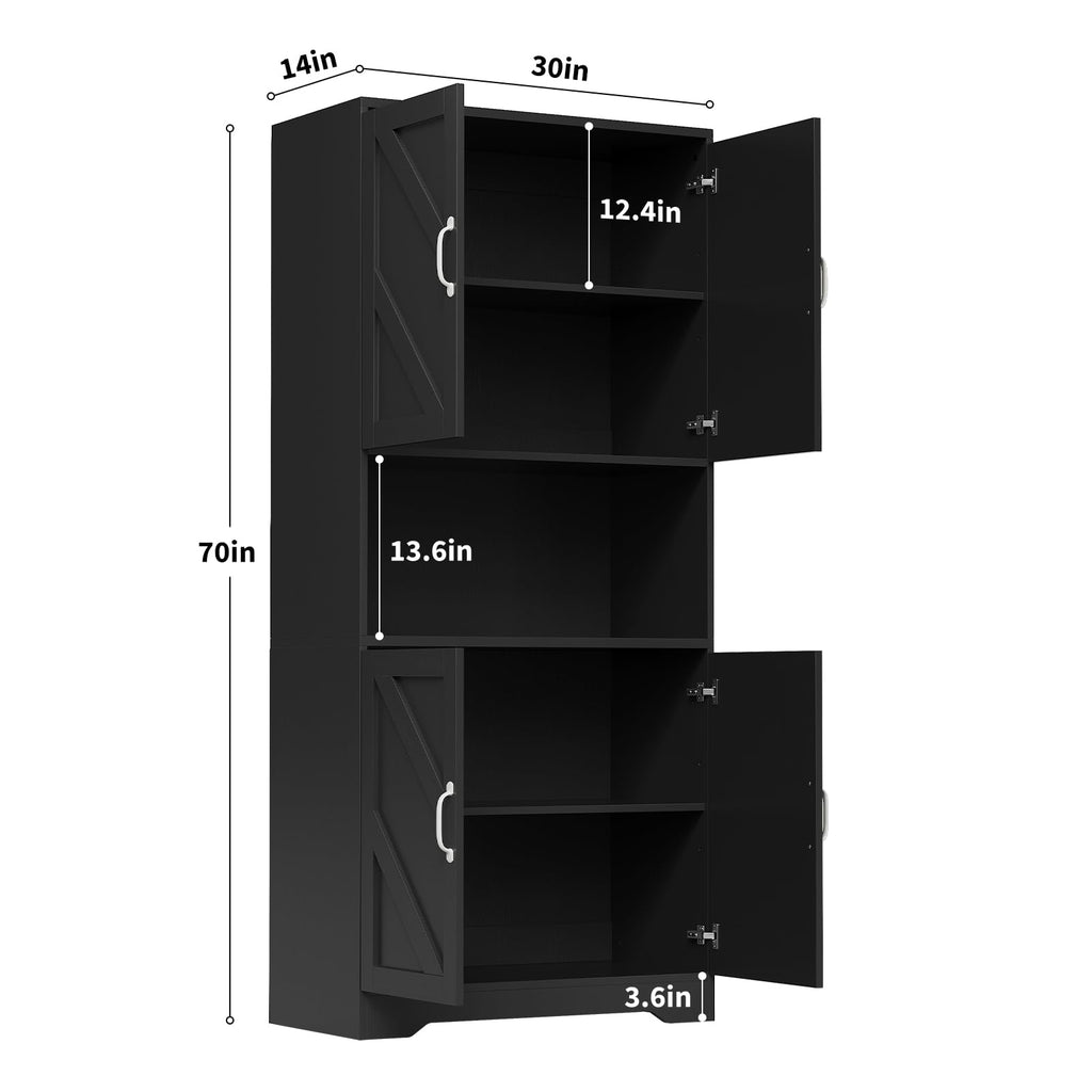 70" Kitchen Pantry Storage Cabinet, Tall Wood Sideboard, Black