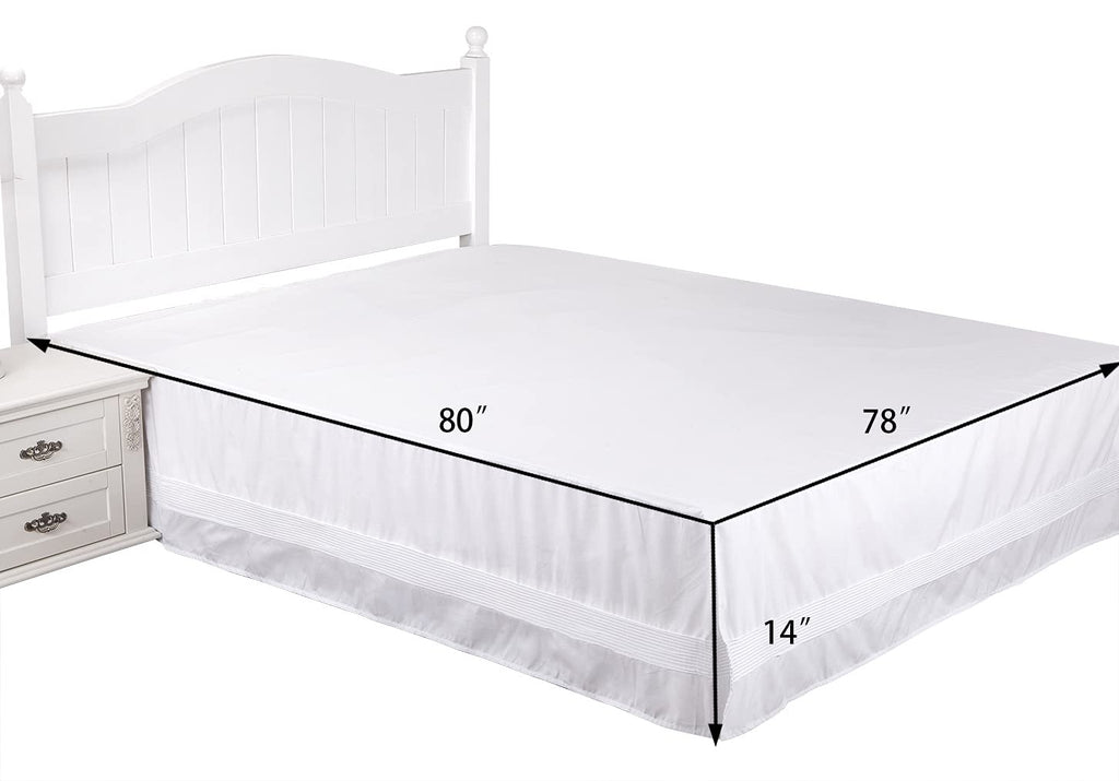 Bed Skirt with Stitch on White Dust Ruffle with Split Corners, Durable Elegant Luxury Bedskirt King 14-inch Tailored