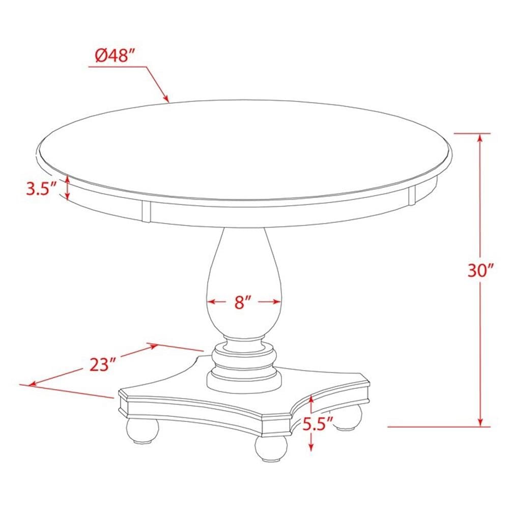 Ferris Dining Table - a Round Wooden Table Top with Pedestal Base, 48x48 Inch, Distressed Jacobean