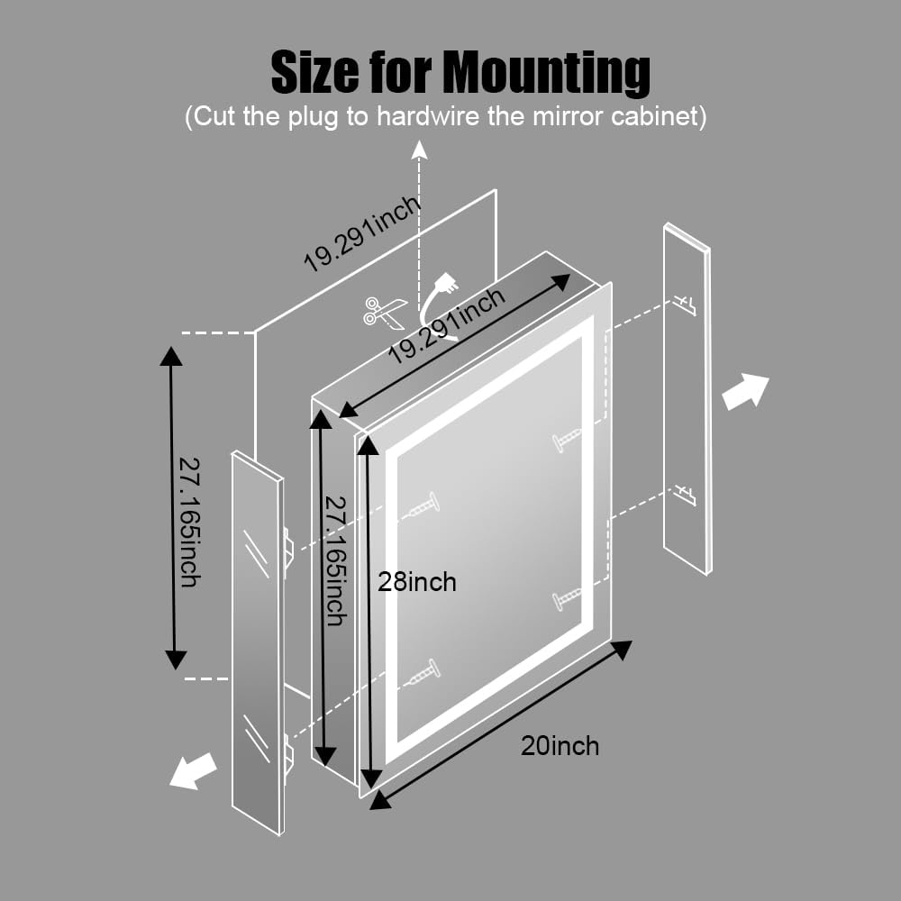 LED Medicine Cabinet,Bathroom Mirror Cabinet with Lights,20×28inch,Equip with Internal Light,Aluminum