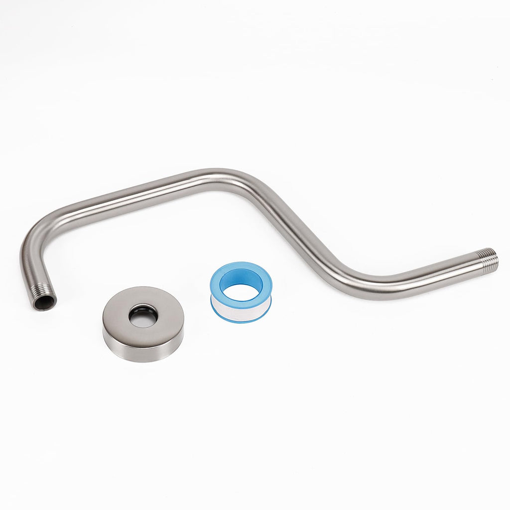S Shaped Shower Arm, High Rise Shower Head Extension Pipe Standard 1/2" Connection with Flange, Awesome Shower