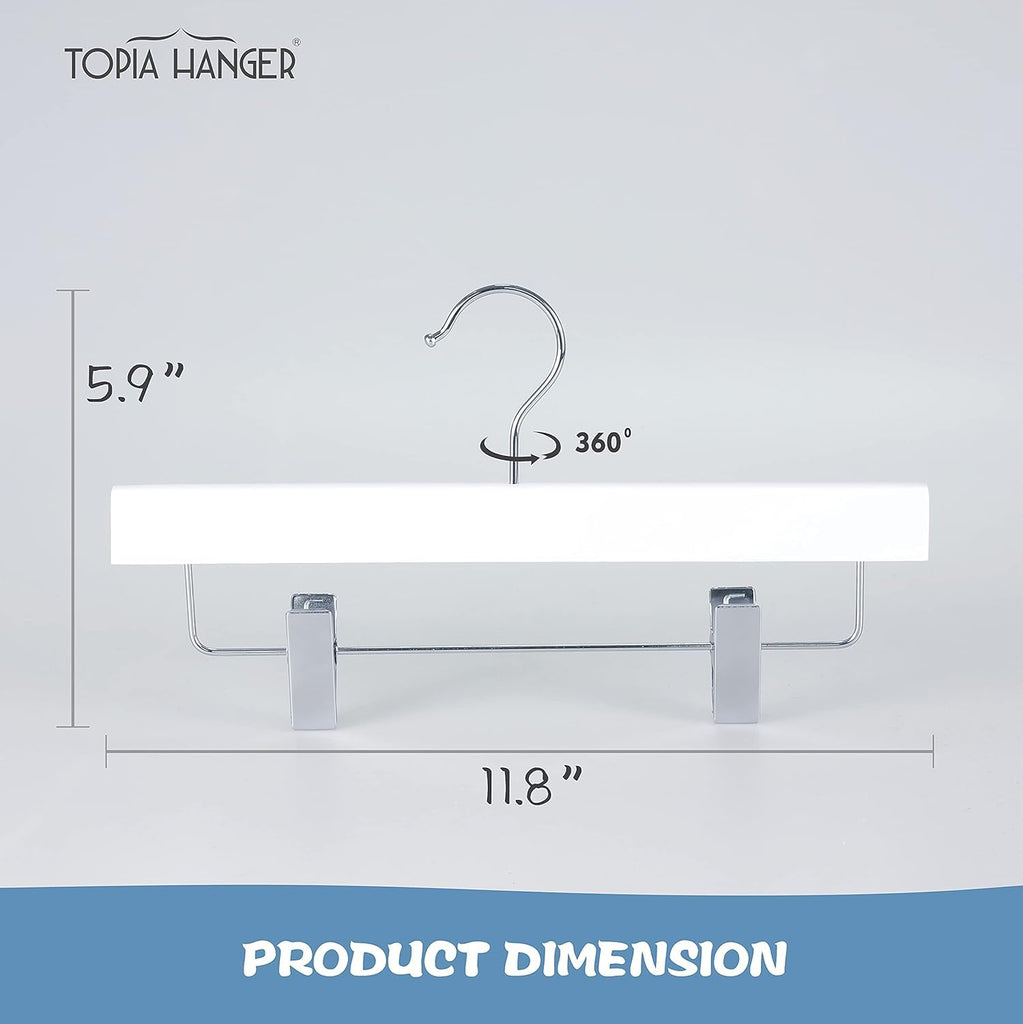 11.8 Inch White Wooden Pants Skirt Hangers for Kids Baby Toddler Children, Extra Thick Chrome Hooks & Anti-Wrinkle