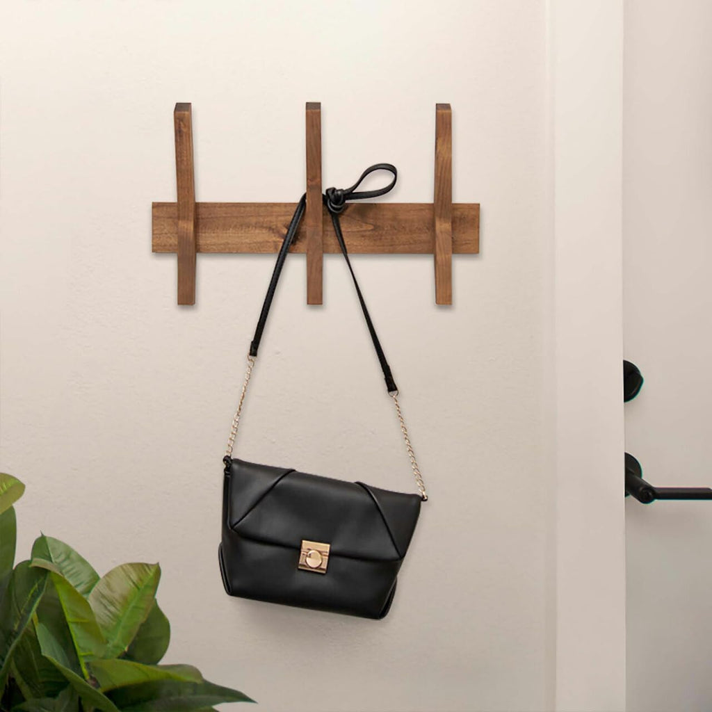 24-Inch Mid Century Coat Rack with 5 Wooden Hooks, Farmhouse Style Hookrail , and More, Solid Wood, 9.5" H x 24" W x