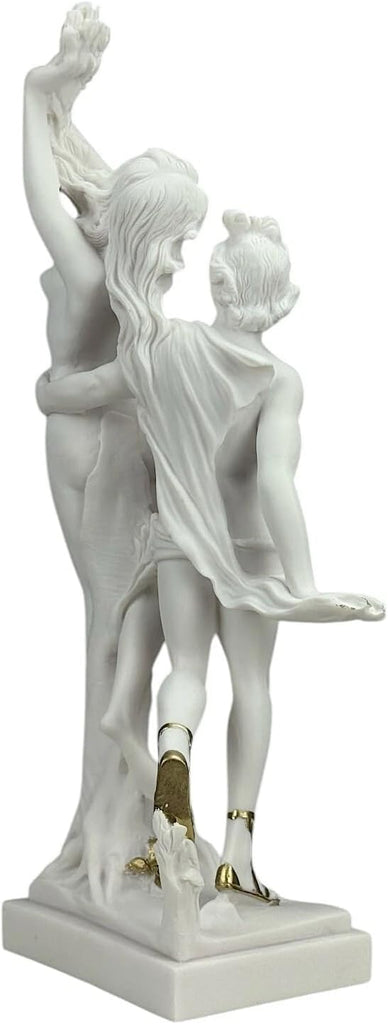 Apollo & Daphne Statue - 18.9 in Bernini-Inspired Cast Marble Sculpture, White with Gold Accents, Handmade &