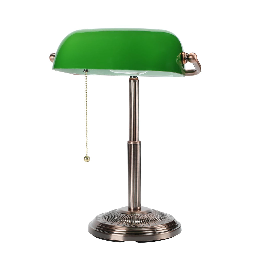 Bankers Desk Lamp, Pull Chain Switch (Copper+Green)