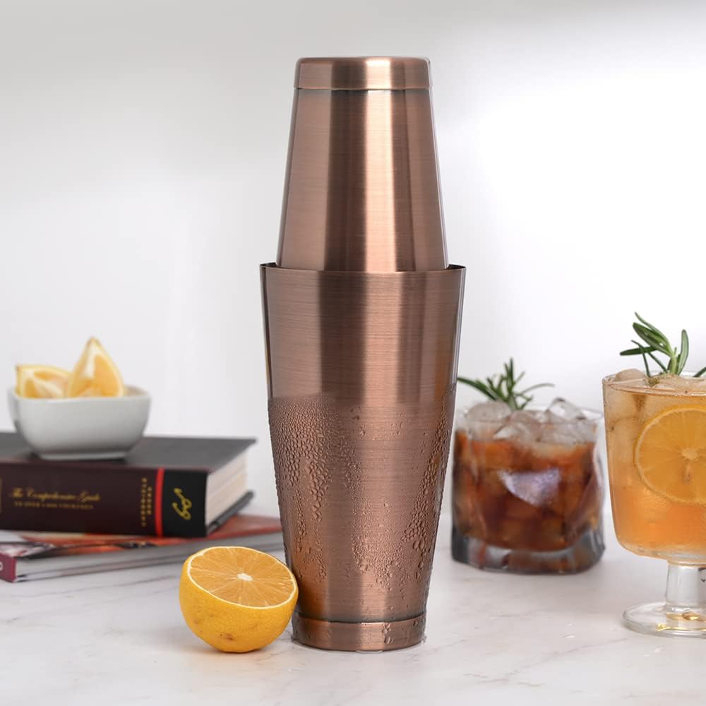 Boston Cocktail Shaker Antique Copper, Cocktail Shaker Tins Weighted, Bar Shaker Set Bartender Shakers for Bartending - Set of 2