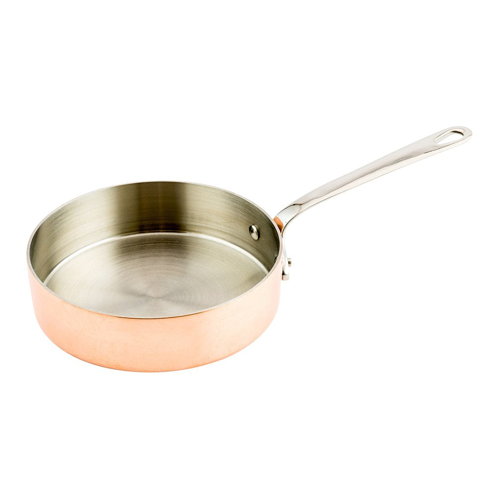 2 Ounce Mini Saute Pan 1 Copper Plated Saucepan - Ergonomic Handle Oven-Ready Stainless Steel 12-Ounce Sauce Pot