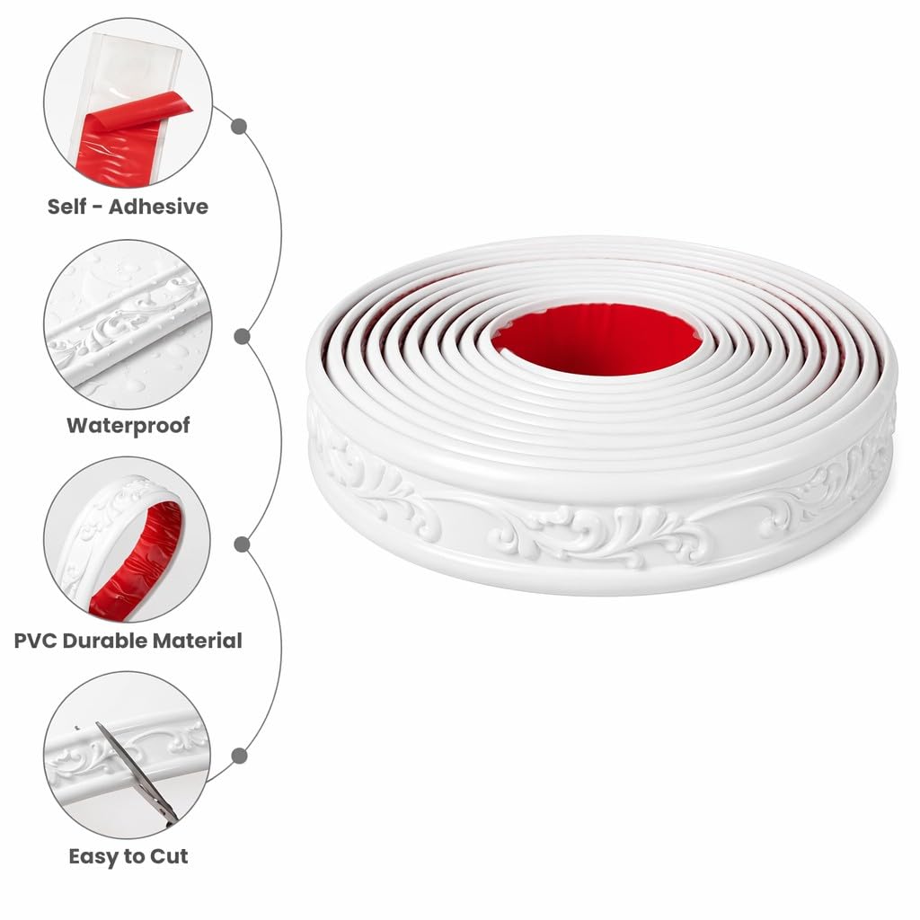 Peel and Stick PVC Crown Molding Trim 16.4 Ft x 1.8" Home Decor, White