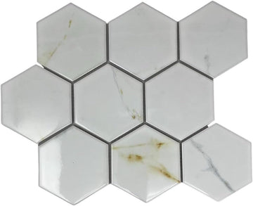 Milano 4" Calacatta Gold Look Hexagon Porcelain Tile Matte Finish for Floor Wall Kitchen Backsplash Bathroom Shower