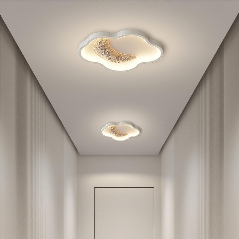 Ceiling Light Modern White Flush Mount Fixture Moon and Cloud Design 3 Color Changing Decorative Lamp Soft Ambient