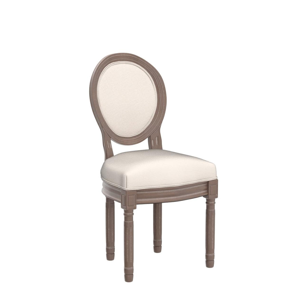 French Country Dining Chairs Set of 4, Farmhouse Fabric Chairs with Round Back, Solid Wood Legs, Oval Side Chairs