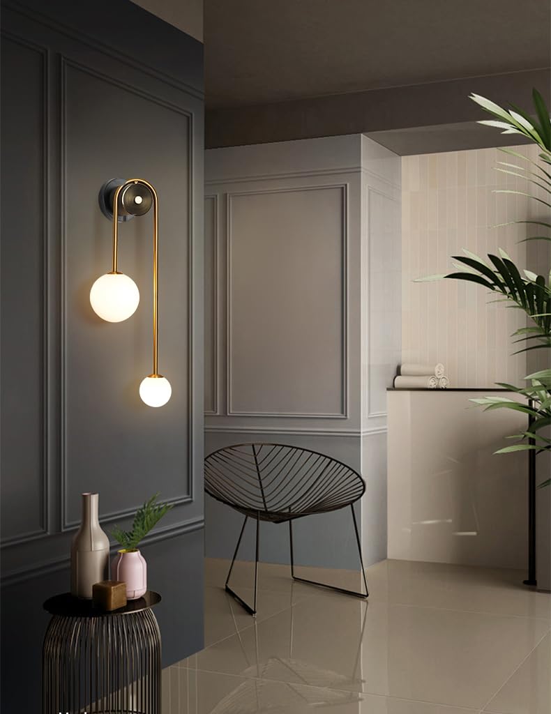 Modern Gold Wall Sconce Mid Century Gold Wall Lamp U-Shape Linear Wall Light with Milk Glass Shade Wall Lamp