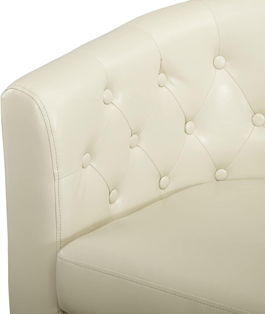 Emma Faux Leather Tufted Barrel Accent Chair - Cream