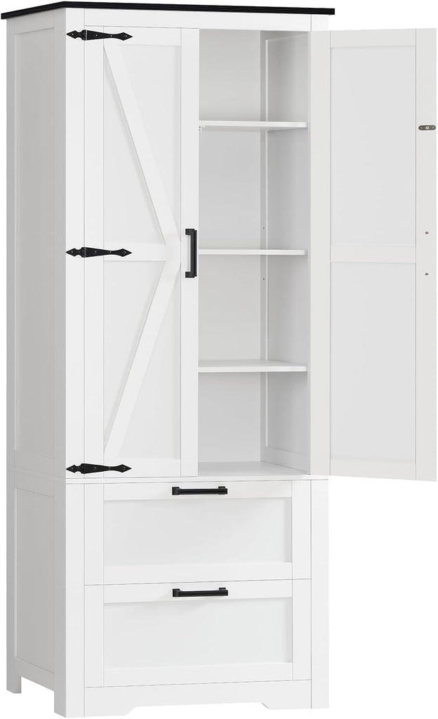 66.1" H Storage Cabinet with 2 Drawers, Farmhouse Kitchen Pantry Cabinet with 2 Doors & Adjustable Shelf, Bathroom