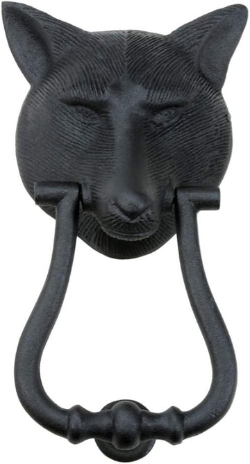 Door Knockers 8.5 in. Black Cast Iron Fox Head Shaped Door Knocker with Mounting Hardware