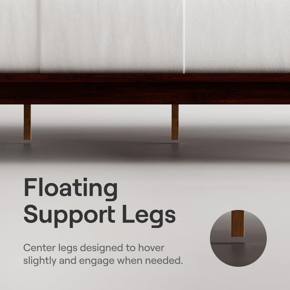 Bamboo Platform Bed Frame - Full - Walnut - Floating Center Support Legs - 12" Height - Easy Tool Free Set Up