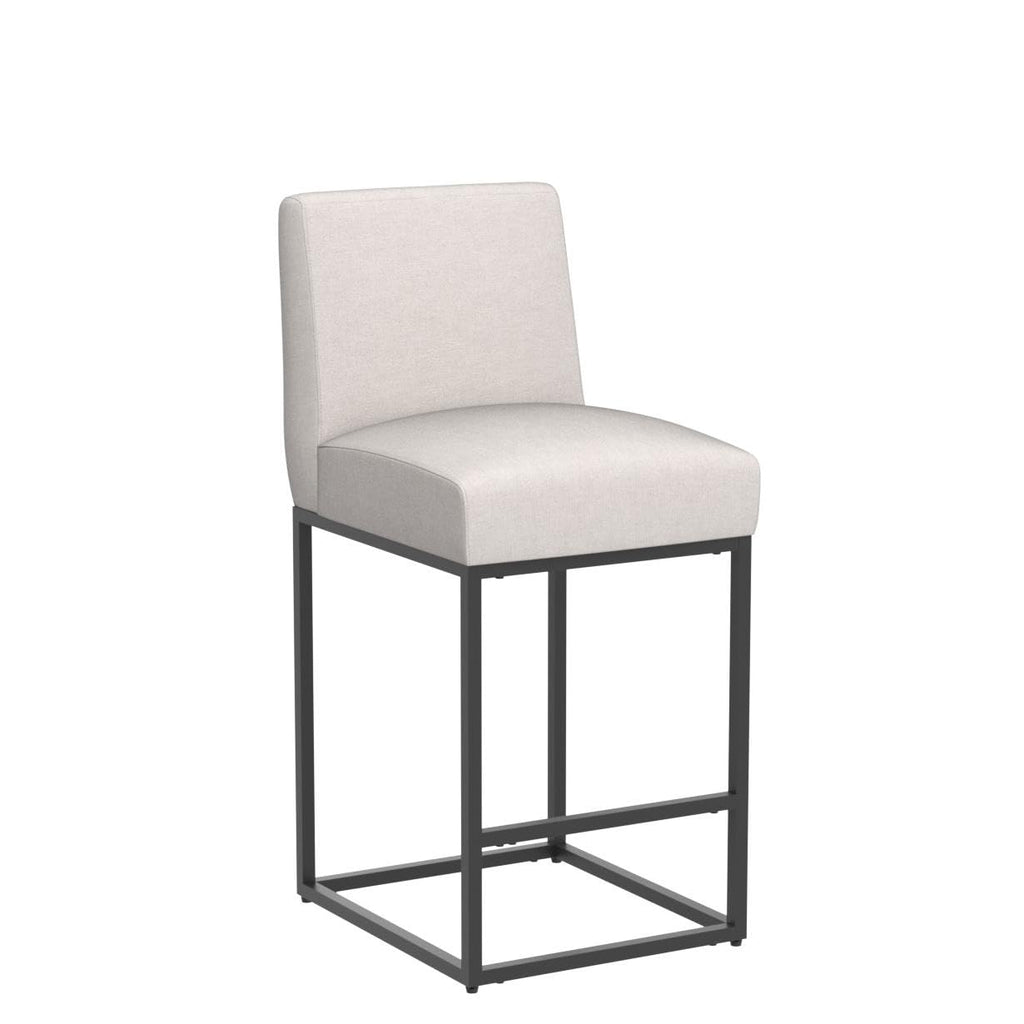 Linen 27 inches Counter Height Bar Stools with Padded Back, Modern Upholstered Counter Stool Chairs with Black Metal